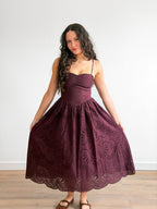 Demi Wine Cotton Eyelet Detail Sleeveless Midi Dress