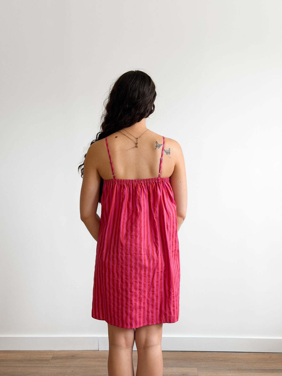 Dahlia Pink Candy Stripe Cotton Sleeveless Mini Dress