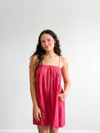 Dahlia Pink Candy Stripe Cotton Sleeveless Mini Dress