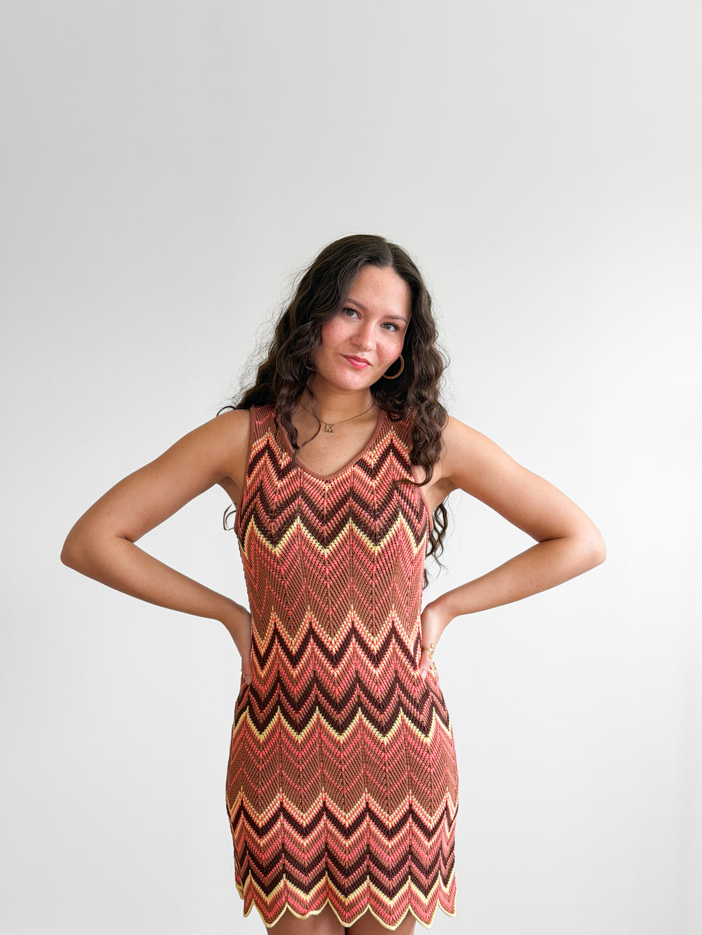 Dallas Wave Detail Sleeveless Knit Mini Dress