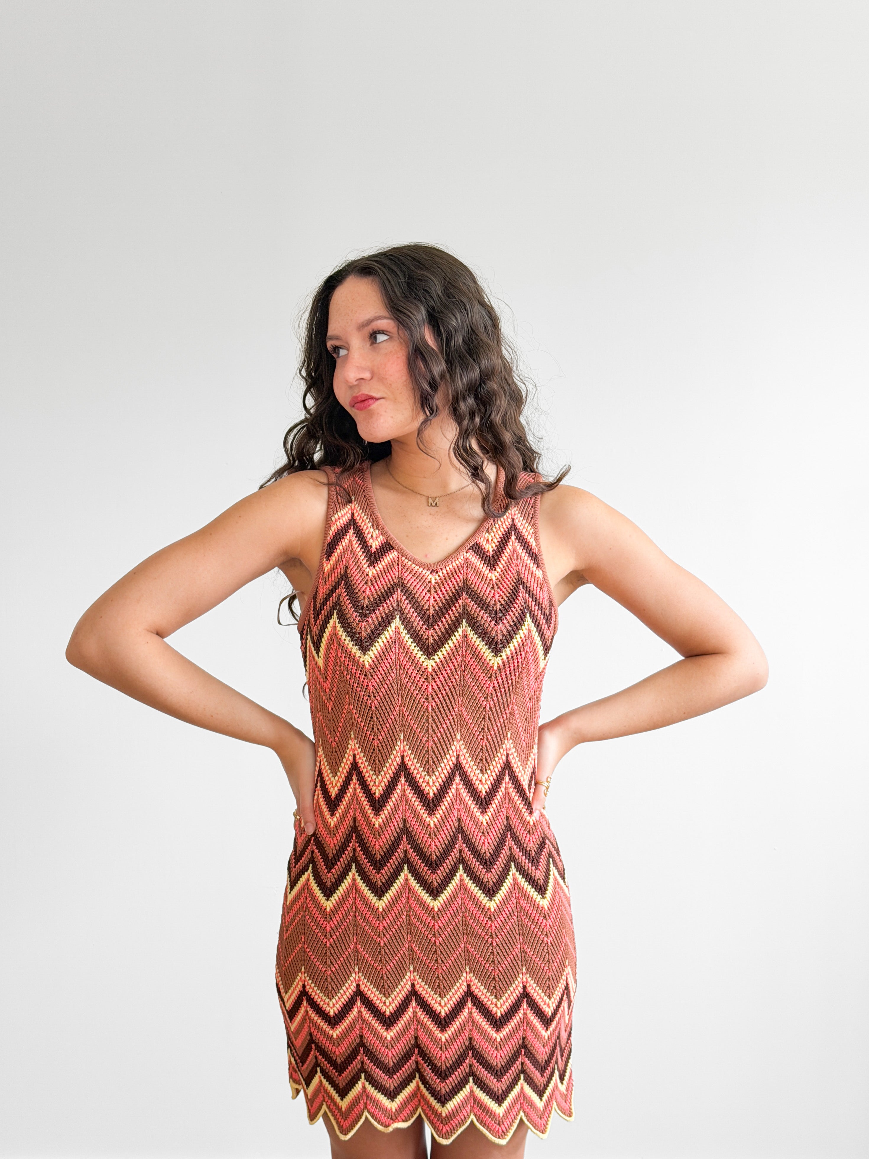 Dallas Wave Detail Sleeveless Knit Mini Dress