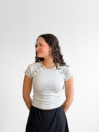 Drew Grey Ribbed Knit Button Detail Top