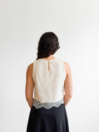 Davina Cream Pearl Beaded Mesh Sleeveless Top