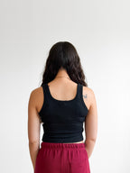 Devin Black Ribbed Knit Button Detail Tank Top