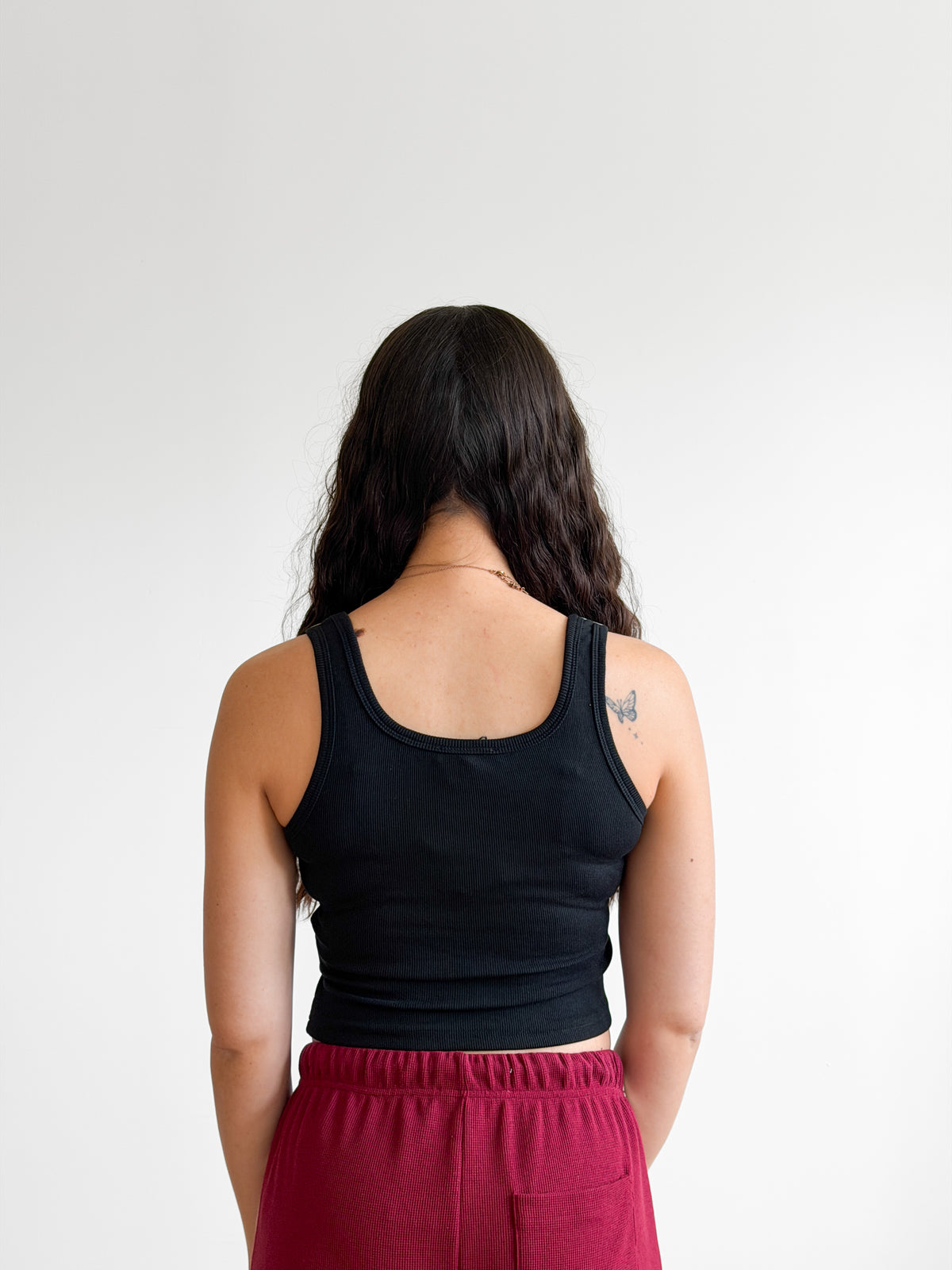 Devin Black Ribbed Knit Button Detail Tank Top