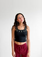 Devin Black Ribbed Knit Button Detail Tank Top