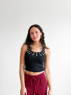 Devin Black Ribbed Knit Button Detail Tank Top