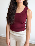 Deborah Burgundy Ribbed Knit Tank Top