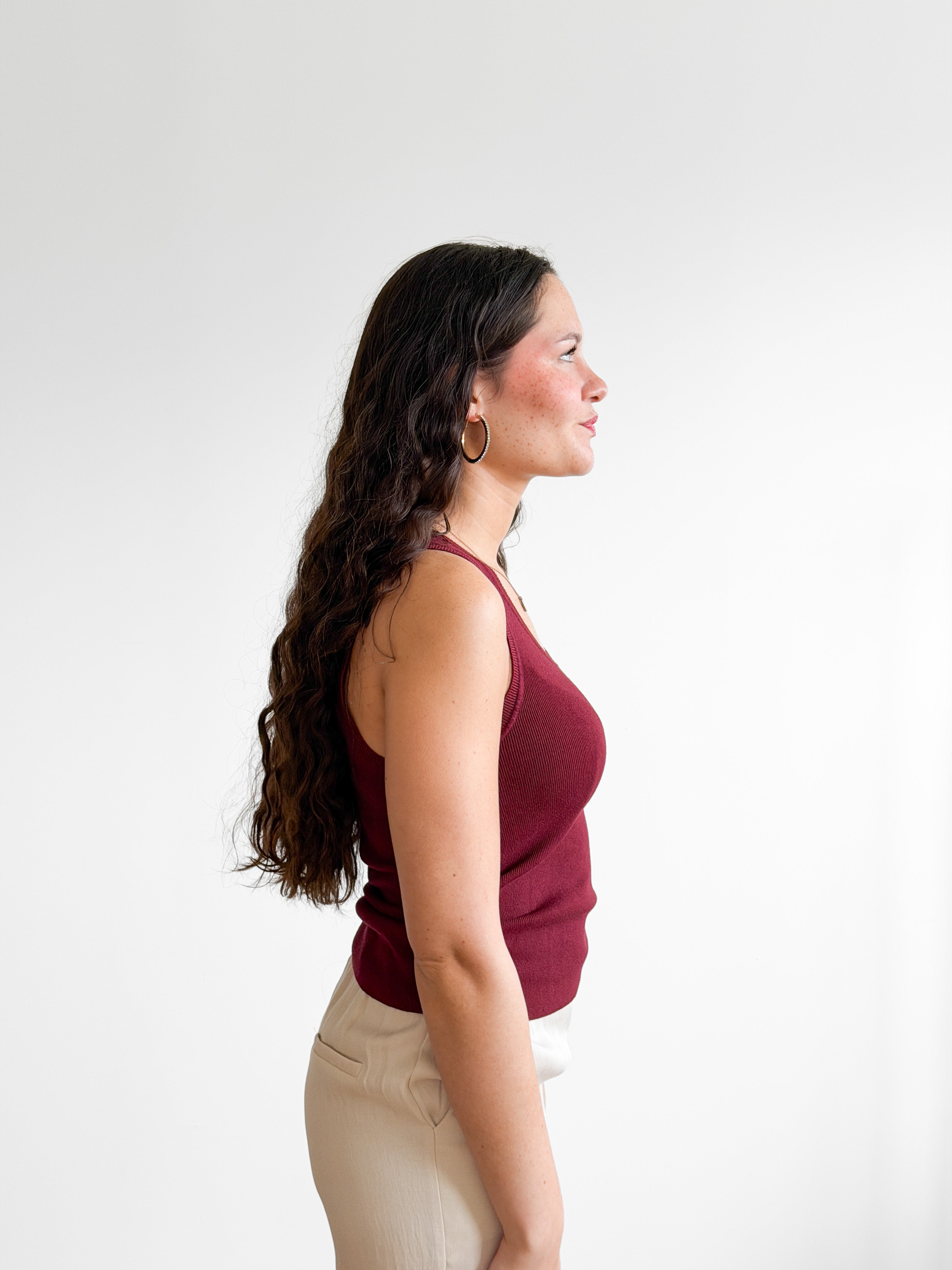 Deborah Burgundy Ribbed Knit Tank Top