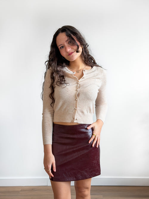 Lucy Paris Hart Wine Red Faux Leather Mini Skirt
