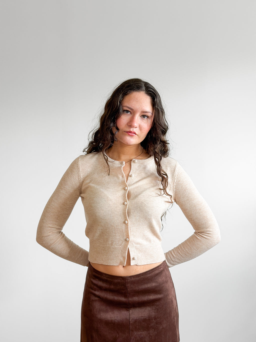 Lucy Paris Celeste Cream Wool Buttoned Cardigan Top