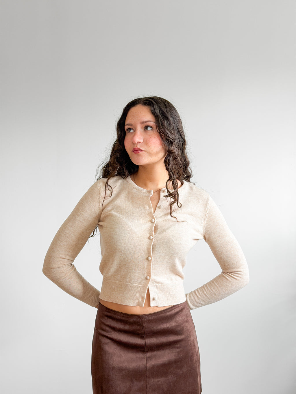 Lucy Paris Celeste Cream Wool Buttoned Cardigan Top