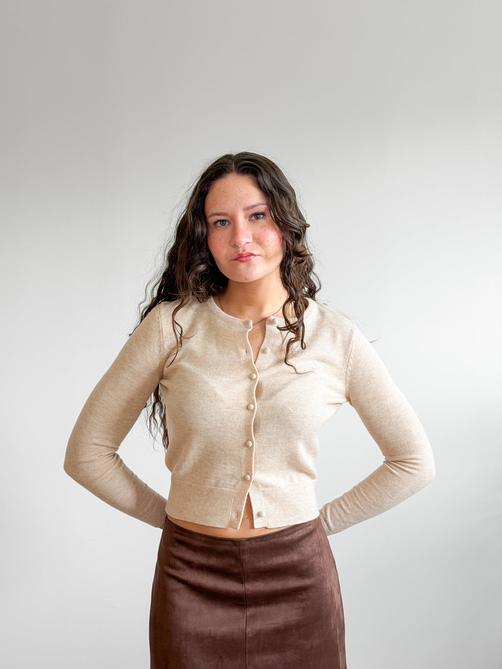 Lucy Paris Celeste Cream Wool Buttoned Cardigan Top