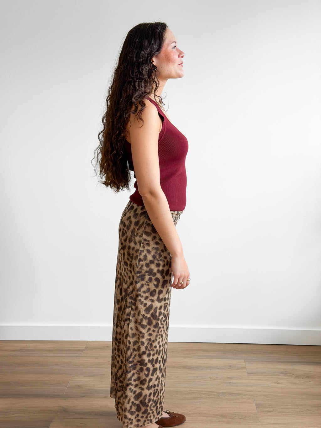 Esther Sheer Mesh Leopard Print Midi Skirt