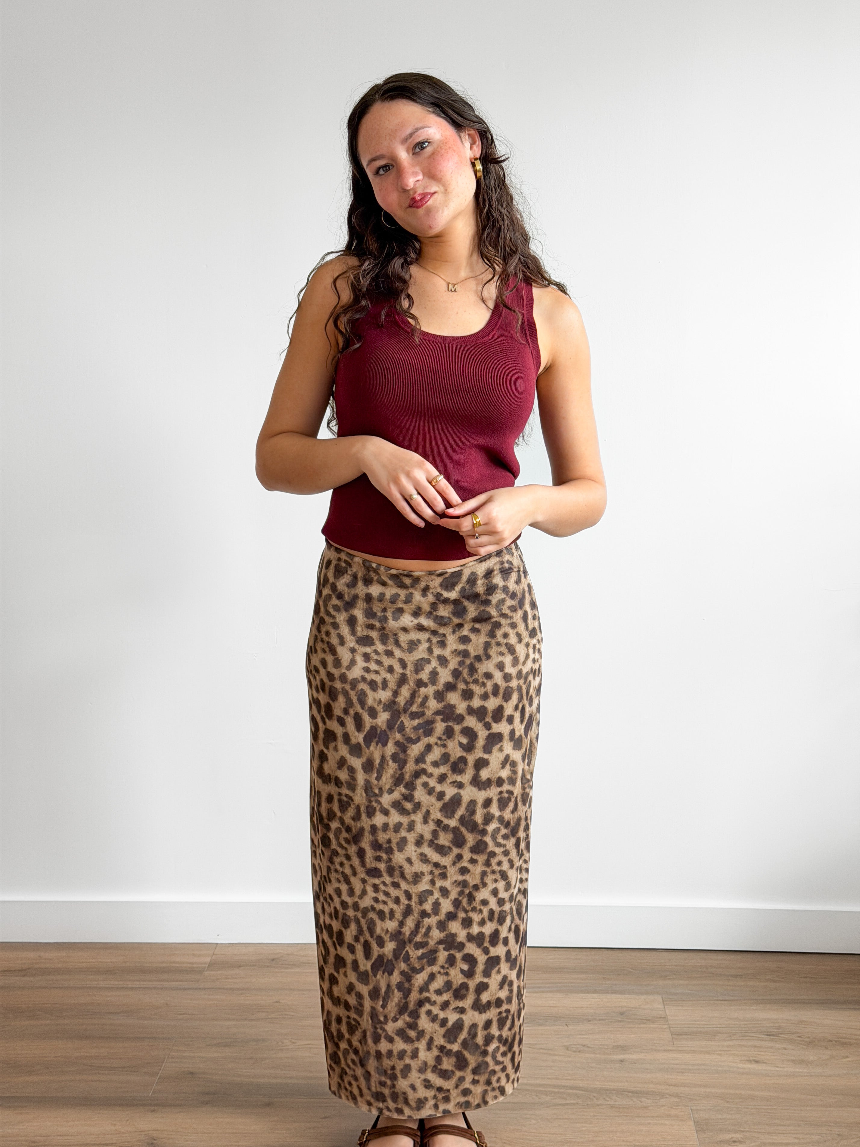 Esther Sheer Mesh Leopard Print Midi Skirt