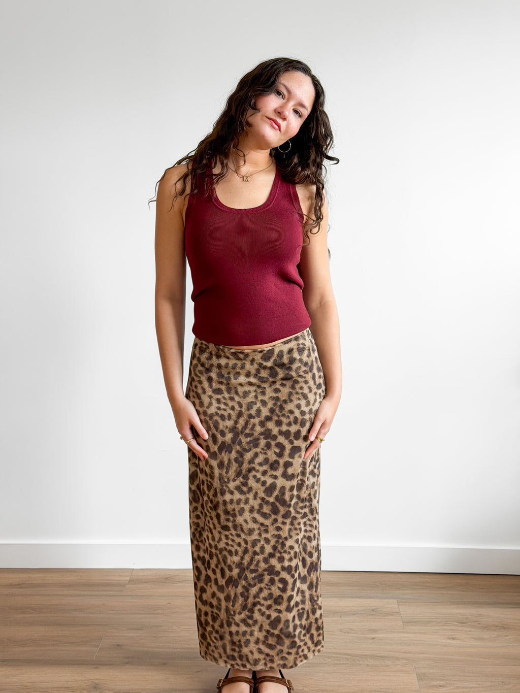 Esther Sheer Mesh Leopard Print Midi Skirt