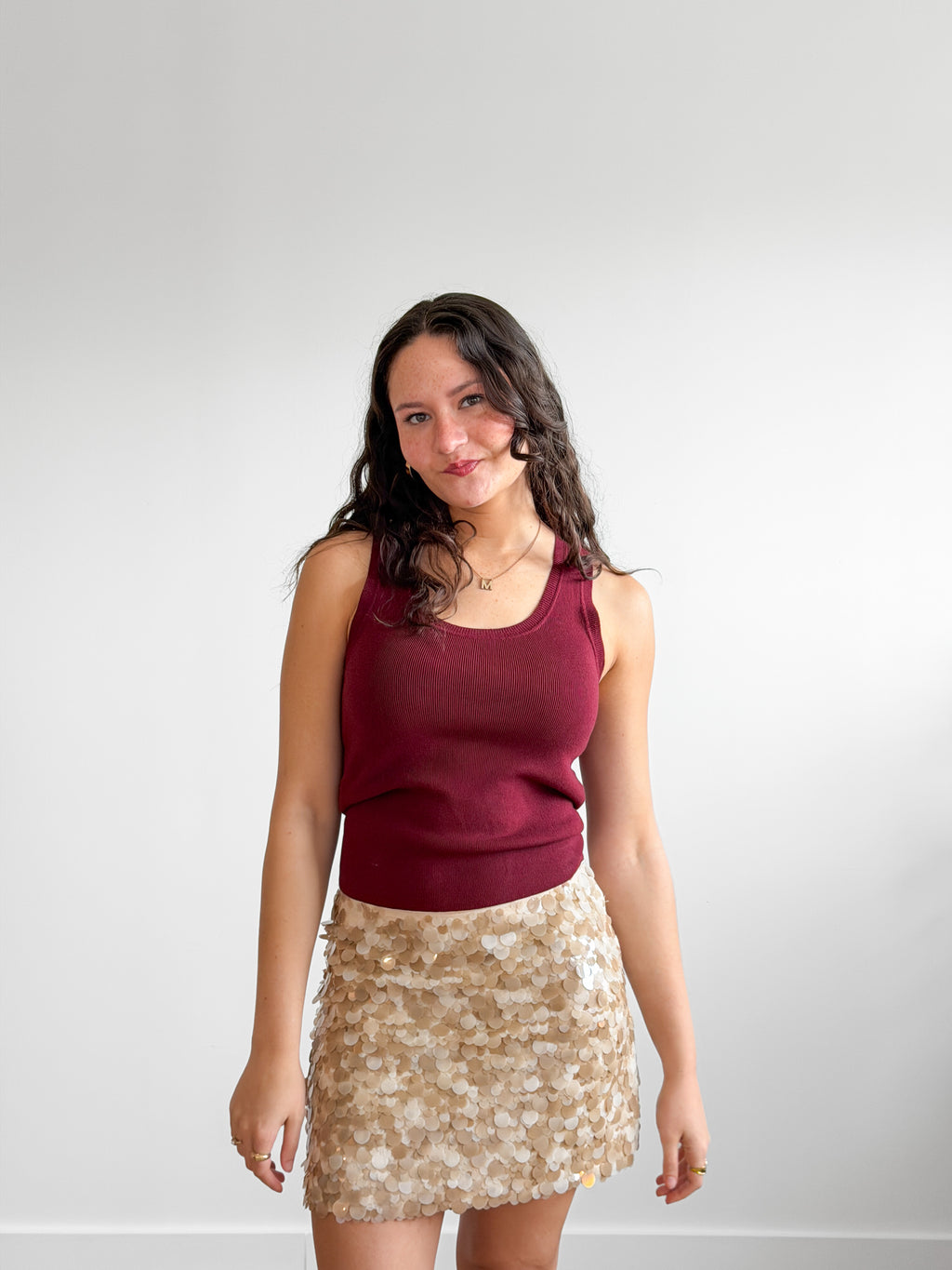 Lucy Paris Uma Cream Sequined Mini Skirt