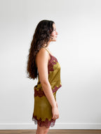 Lucy Paris Roxy Green and Burgundy Lace Hem Cami Top