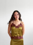 Lucy Paris Roxy Green and Burgundy Lace Hem Cami Top