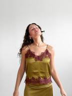 Lucy Paris Roxy Green and Burgundy Lace Hem Cami Top