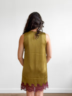 Lucy Paris Roxy Green and Burgundy Lace Hem Mini Dress