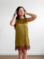 Lucy Paris Roxy Green and Burgundy Lace Hem Mini Dress