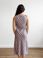 Lucy Paris Meiline Lavender Print Satin Tank Midi Dress