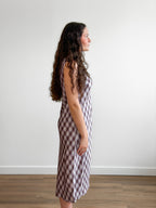 Lucy Paris Meiline Lavender Print Satin Tank Midi Dress