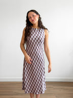 Lucy Paris Meiline Lavender Print Satin Tank Midi Dress