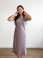 Lucy Paris Meiline Lavender Print Satin Tank Midi Dress