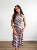 Lucy Paris Meiline Lavender Print Satin Tank Midi Dress