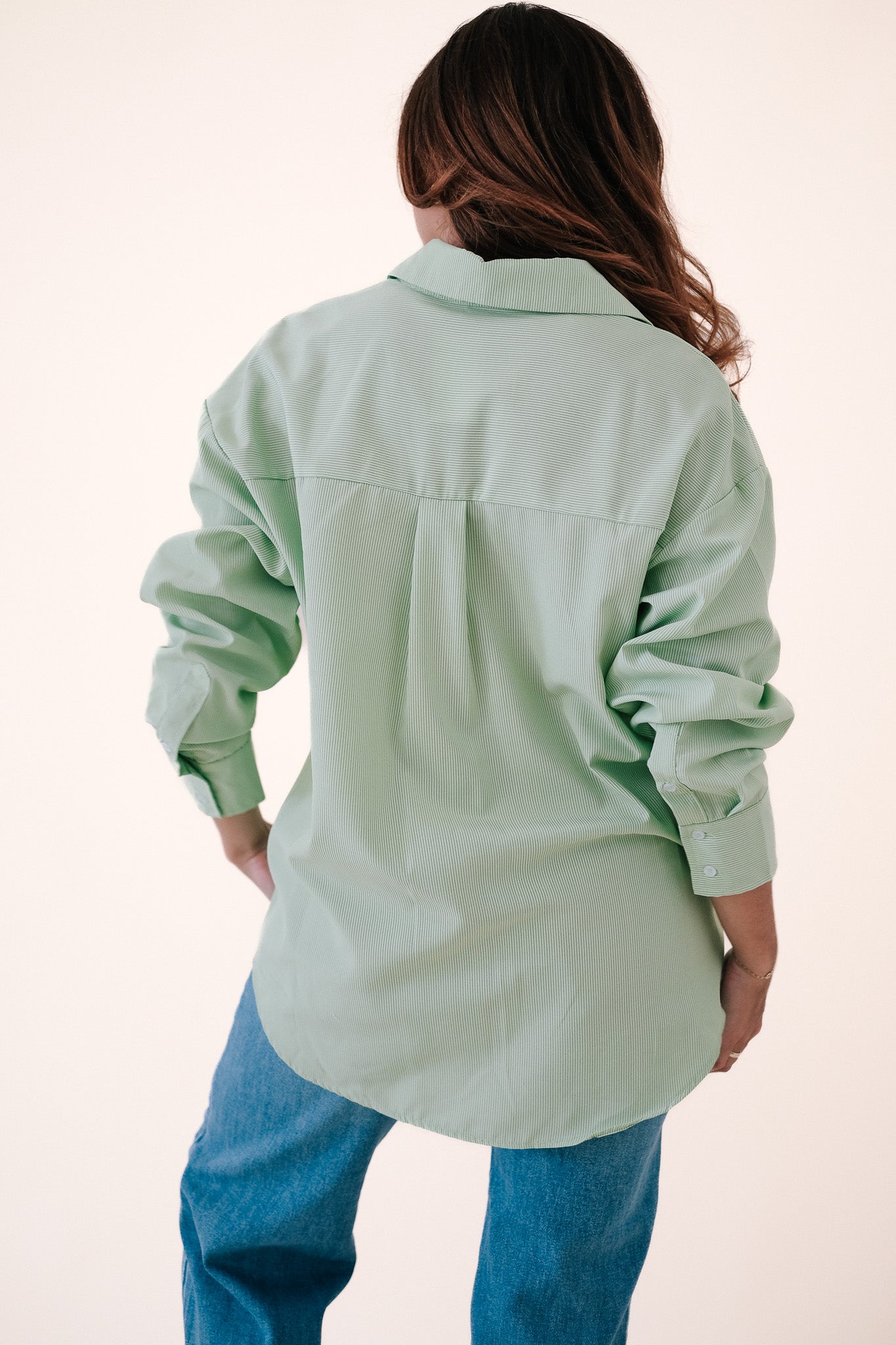 Freya Oversized Lime Green Striped Button Down Shirt (S)