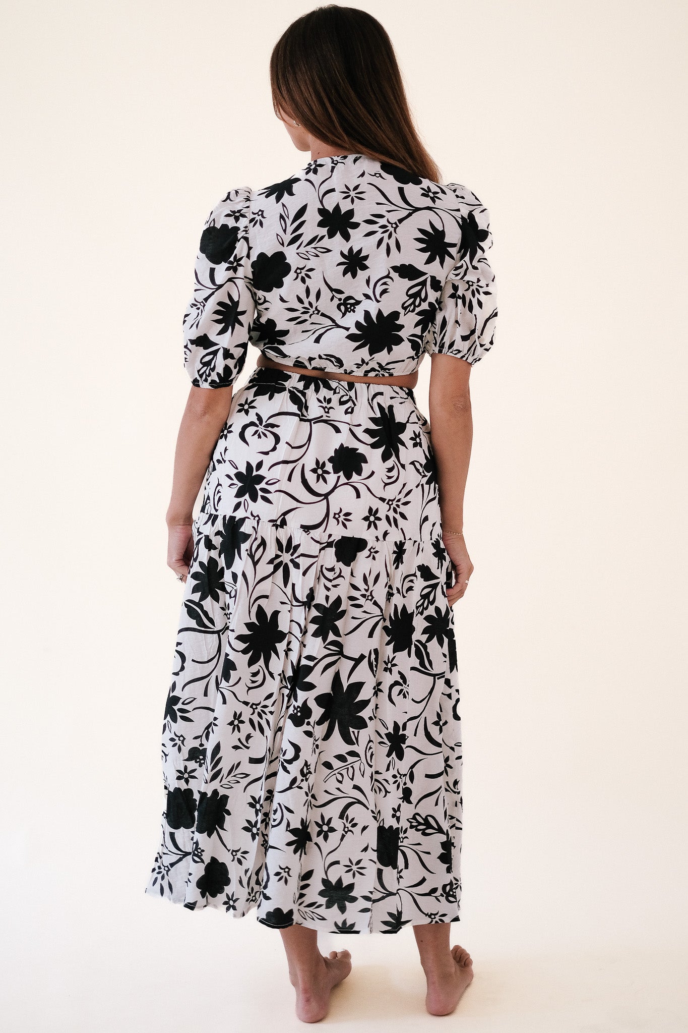 Harlow Floral Printed Tiered Detail Midi Skirt
