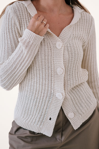 Hannah Pearl Button Knit Collared Cardigan