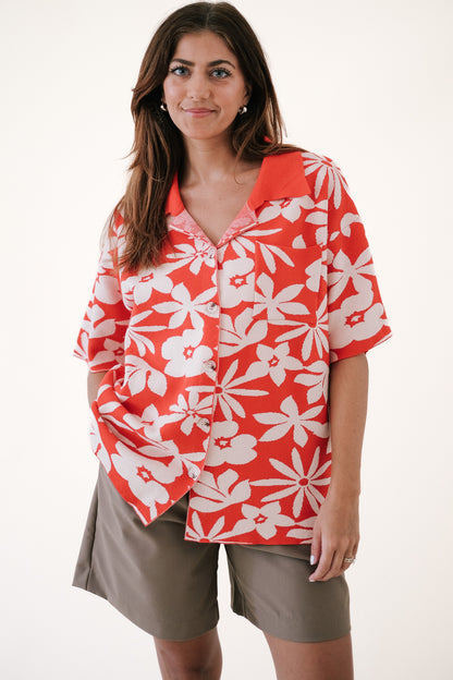 Bailey Rose Dylan Knit Oversized Button Top (Red Hawaiian)