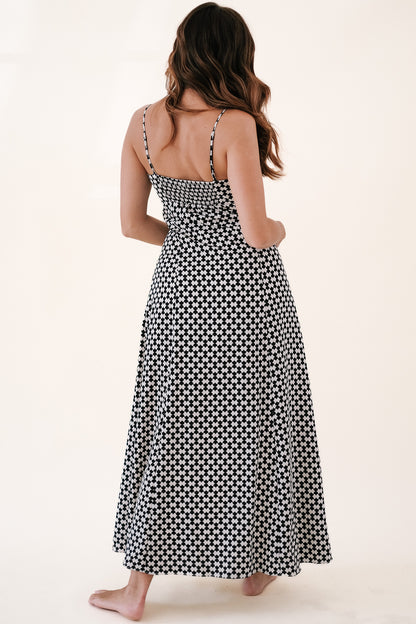Lucy Paris Claflin Black and White Patterned Sleeveless Maxi Dress