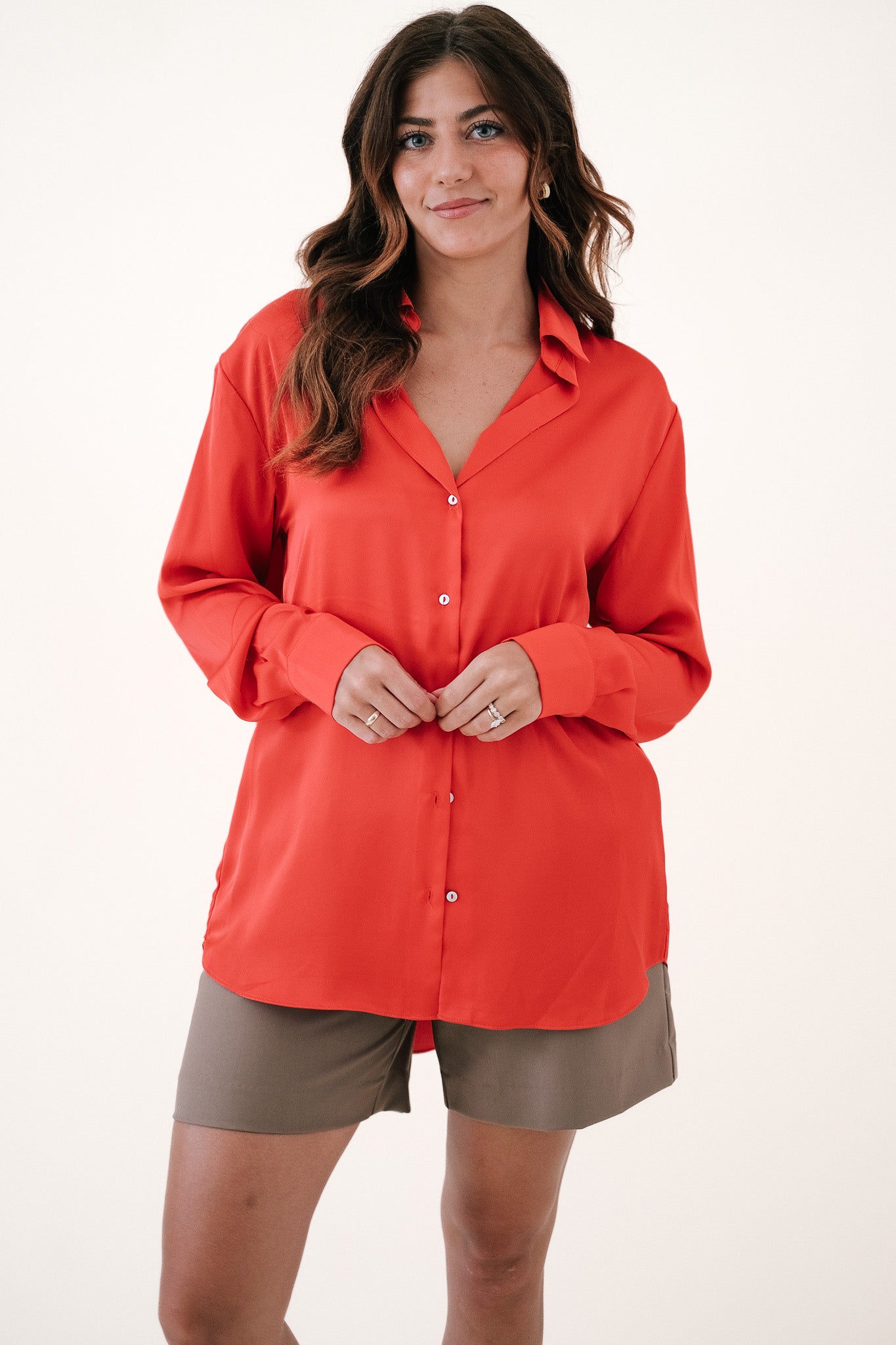 Lucy Paris Elena Red Satin Buttoned Top