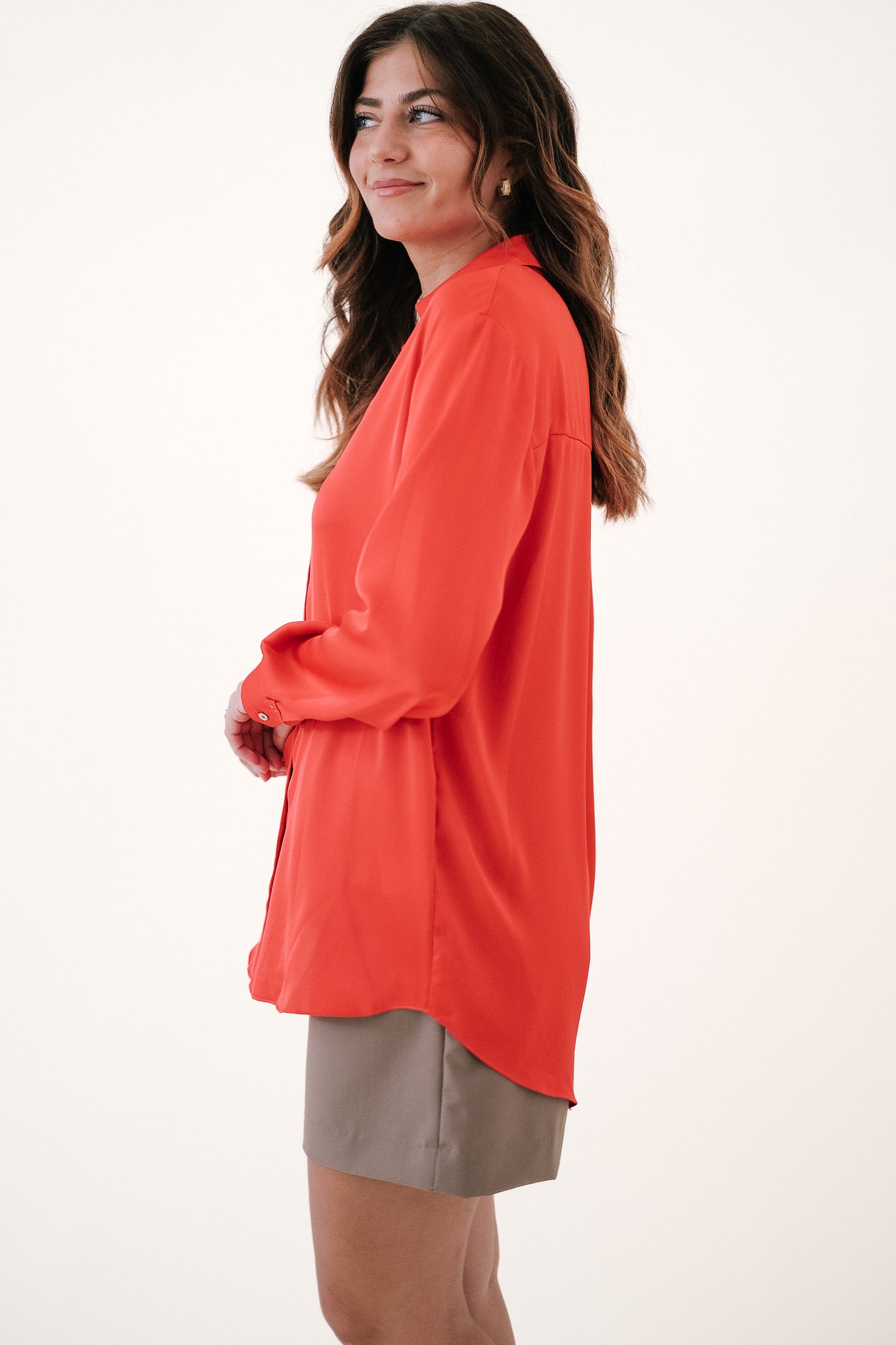 Lucy Paris Elena Red Satin Buttoned Top