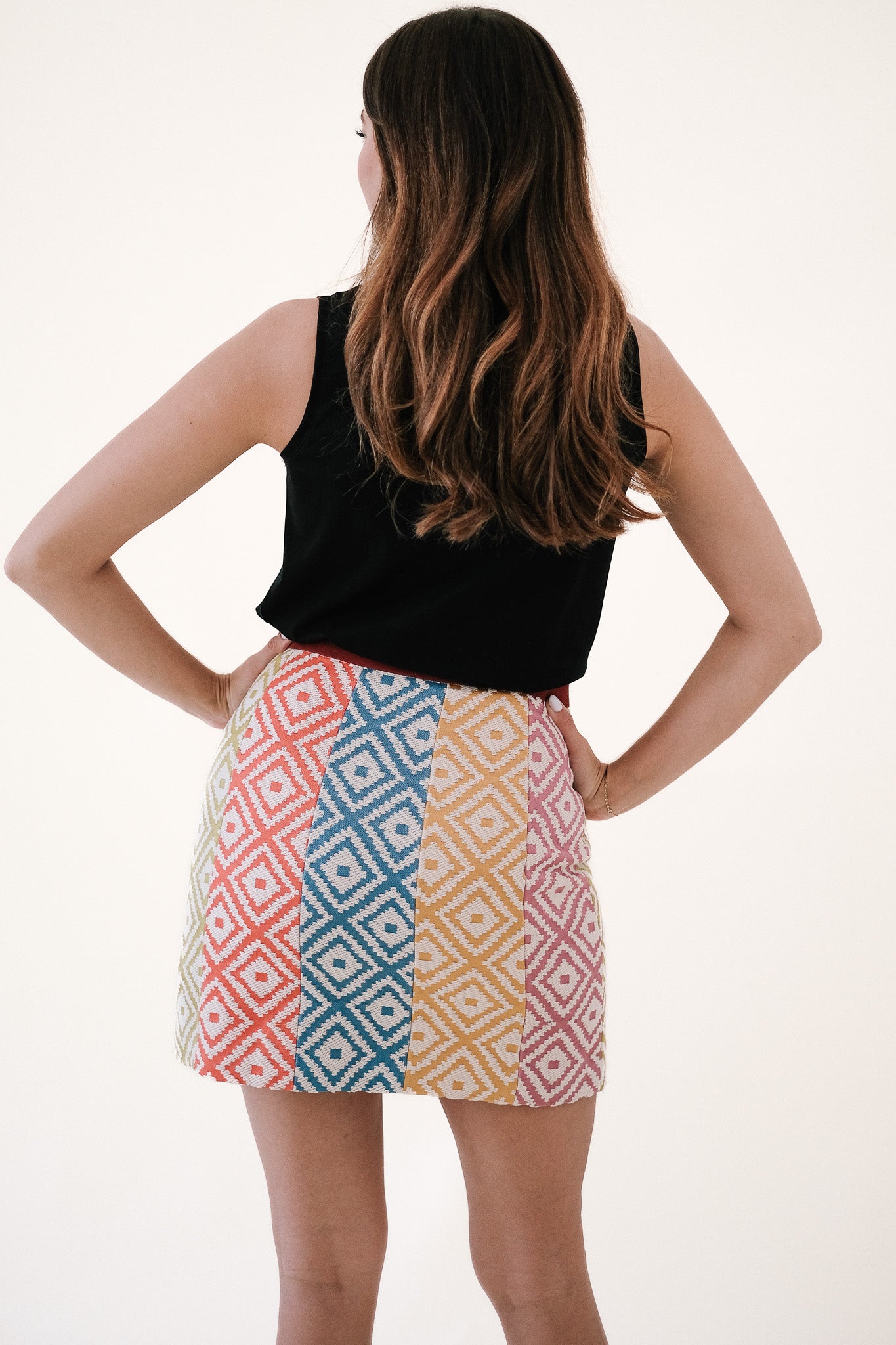 FRNCH Salome Multicolored Geometric Knit Skirt