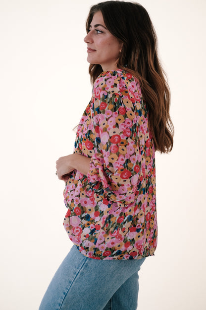 Logan Berry Floral Long Sleeve Buttoned Top