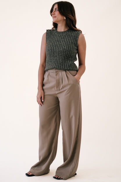 By Together Lydia Khaki Wide Leg Trouser Pants