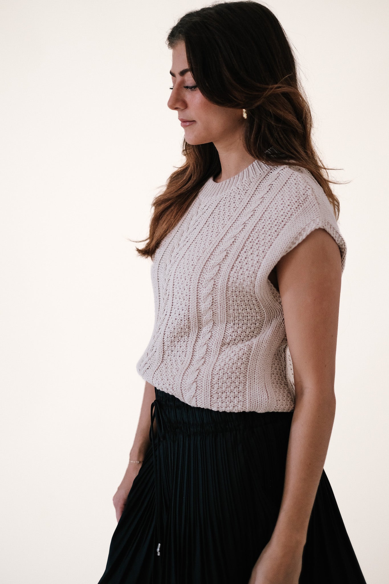 Lukas Natural Sleeveless Cable Knit Sweater