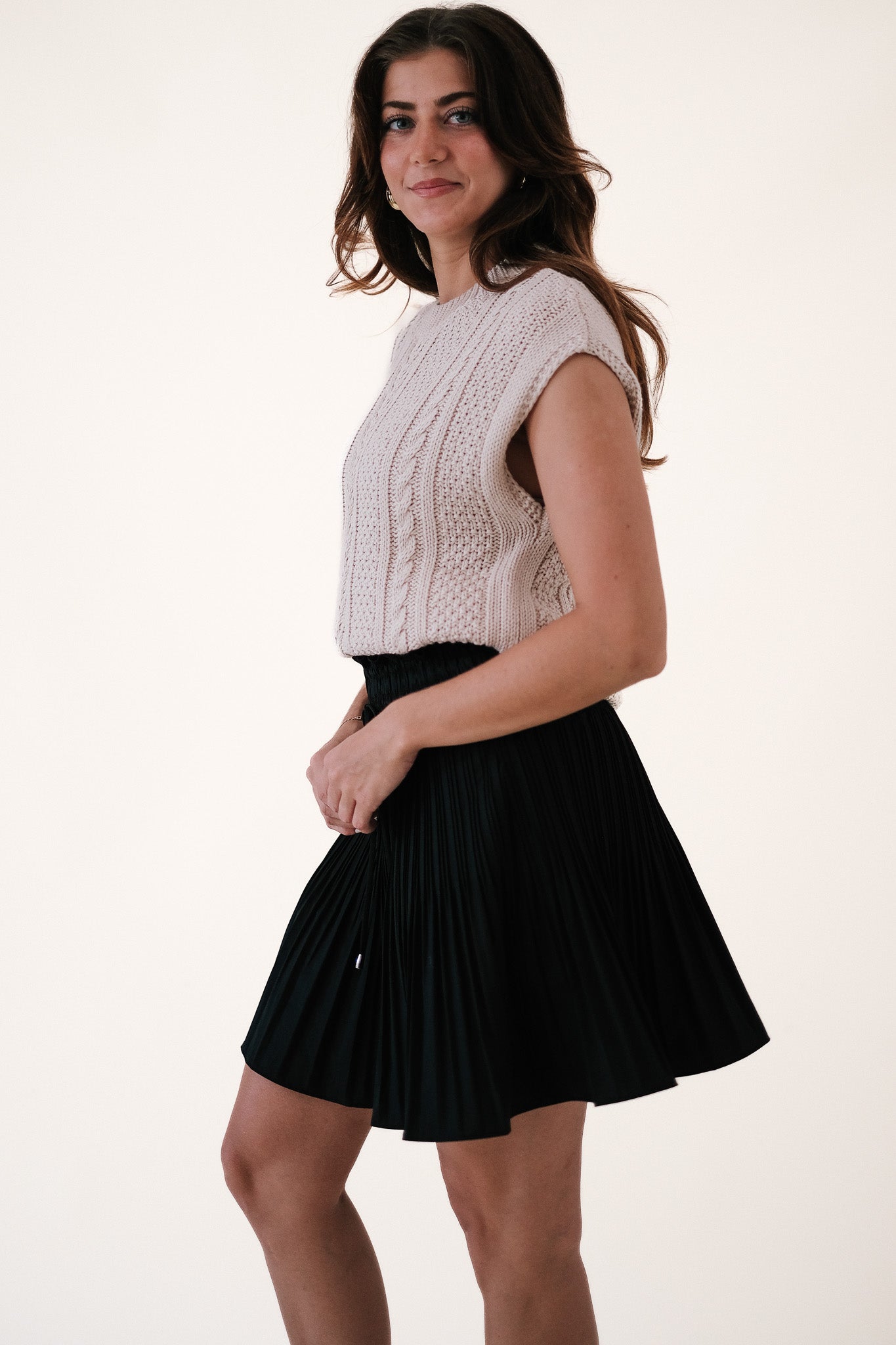 Lucy Paris Lucia Satin Pleated Mini Skirt (Black)