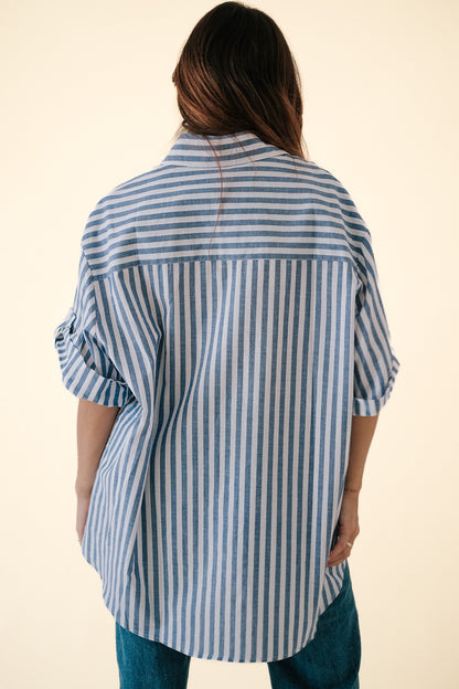 By Together Mia Blue Stripe Short Sleeve Buttoned Top