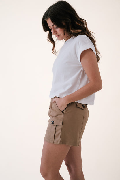 Miou Muse Natalie Khaki Cargo Button Shorts