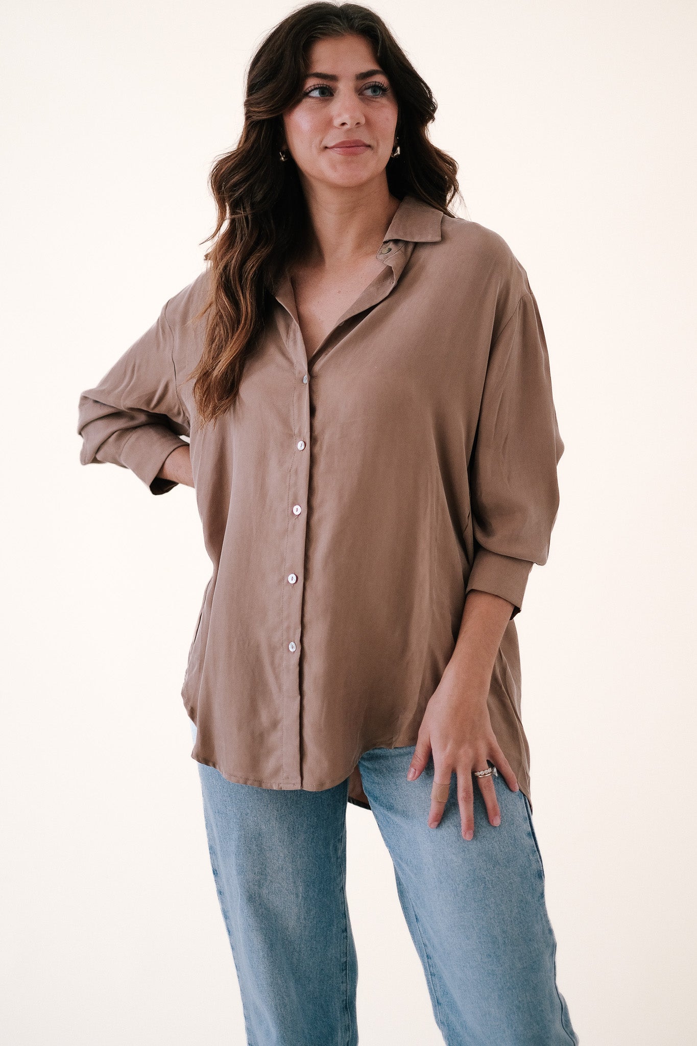 Lucy Paris Maggie Coffee Soft Suede Buttoned Top