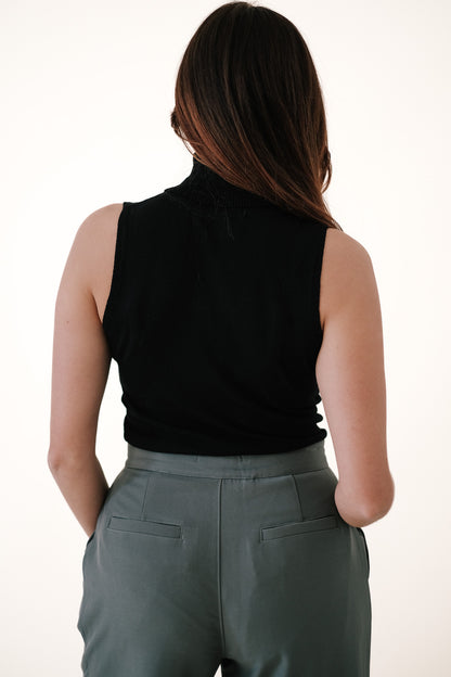 Molly Bracken Pearl Black Sleeveless Turtleneck Knit Top