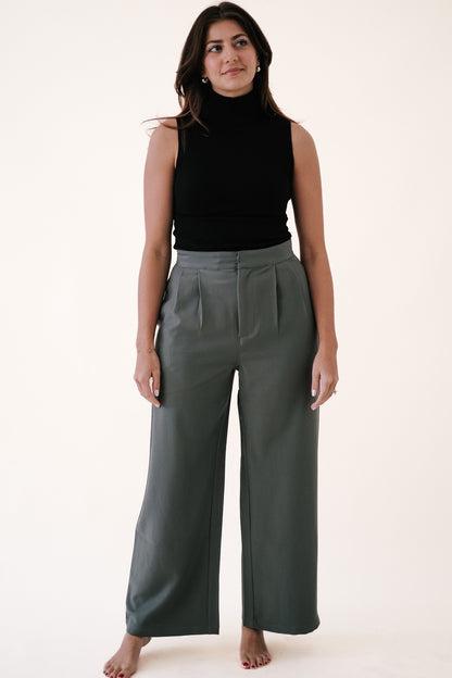 Leola Olive Wide Leg Trouser Pants