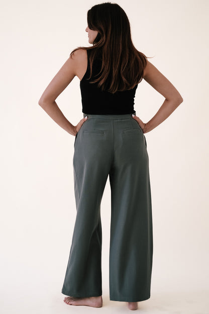 Leola Olive Wide Leg Trouser Pants
