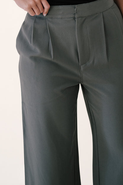 Leola Olive Wide Leg Trouser Pants